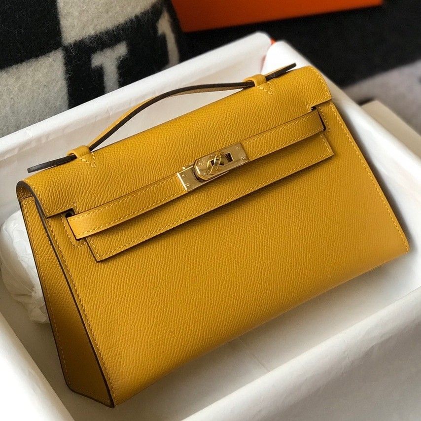 Hermes Kelly Pochette Clutch Bag In Yellow  Epsom Leather